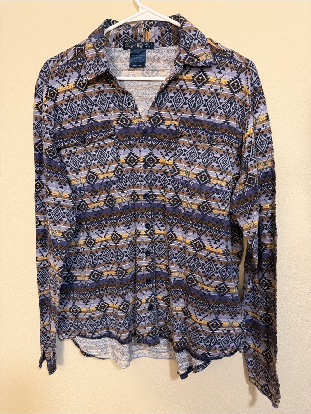 Cowgirl Tuff Navy, Gray & Tan Aztec Faux Button-Down Shirt